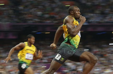 Jamaica's Usain Bolt runs to win the men's 200m final at the London 2012 Olympic Games at the Olympic Stadium August 9, 2012. REUTERS/Stefan Jamaica's Usain Bolt runs to win the men's 200m final at the London 2012 Olympic Games at the Olympic Stadium August 9, 2012. REUTERS/Stefan