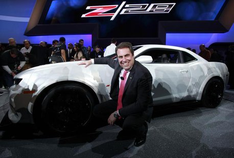Mark Reuss, President of General Motors North America poses for photographers with the new Chevrolet Camaro Z/28 during a news conference at Mark Reuss, President of General Motors North America poses for photographers with the new Chevrolet Camaro Z/28 during a news conference at