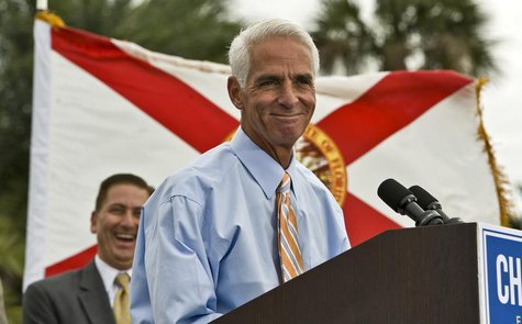 Former Republican Governor Charlie Crist addresses supporters in a waterfront park where he announced his Democratic candidacy for governor Former Republican Governor Charlie Crist addresses supporters in a waterfront park where he announced his Democratic candidacy for governor