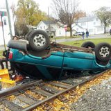 Car on railroad tracks following accident at East Park Avenue and South Jefferson Street, Coldwater, November 4, 2013 Car on railroad tracks following accident at East Park Avenue and South Jefferson Street, Coldwater, November 4, 2013