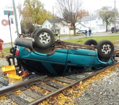 Car on railroad tracks following accident at East Park Avenue and South Jefferson Street, Coldwater, November 4, 2013 Car on railroad tracks following accident at East Park Avenue and South Jefferson Street, Coldwater, November 4, 2013