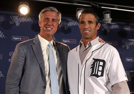 Detroit Tigers General Manager Dave Dombrowski (L ) and newly named Tigers manager Brad Ausmus pose together during a press conference where Ausmus was named the 37th manager in franchise history of the Tigers in Detroit, Michigan November 3, 2013.
REUTERS/Rebecca Cook Detroit Tigers General Manager Dave Dombrowski (L ) and newly named Tigers manager Brad Ausmus pose together during a press conference where Ausmus was named the 37th manager in franchise history of the Tigers in Detroit, Michigan November 3, 2013.
REUTERS/Rebecca Cook