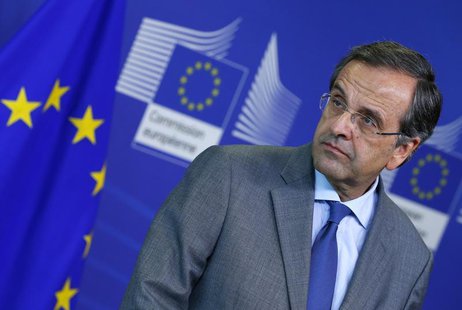 Greece's Prime Minister Antonis Samaras attends a news conference after a meeting with European Commission President Jose Manuel Barroso at Greece's Prime Minister Antonis Samaras attends a news conference after a meeting with European Commission President Jose Manuel Barroso at