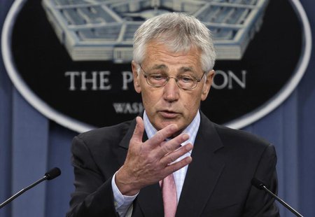 U.S. Secretary of Defense Chuck Hagel speaks at a news conference at the Pentagon in Washington October 17, 2013. REUTERS/Yuri Gripas U.S. Secretary of Defense Chuck Hagel speaks at a news conference at the Pentagon in Washington October 17, 2013. REUTERS/Yuri Gripas