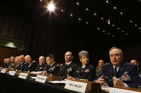 Air Force Chief of Staff Gen. Mark A. Welsh III (R) testifies about pending legislation regarding sexual assaults in the military at a Senat Air Force Chief of Staff Gen. Mark A. Welsh III (R) testifies about pending legislation regarding sexual assaults in the military at a Senat