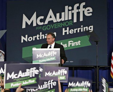 U.S. Senator Tim Kaine (D-VA) addresses the crowd during an election night rally for Virginia Democratic gubernatorial nominee Terry McAulif U.S. Senator Tim Kaine (D-VA) addresses the crowd during an election night rally for Virginia Democratic gubernatorial nominee Terry McAulif