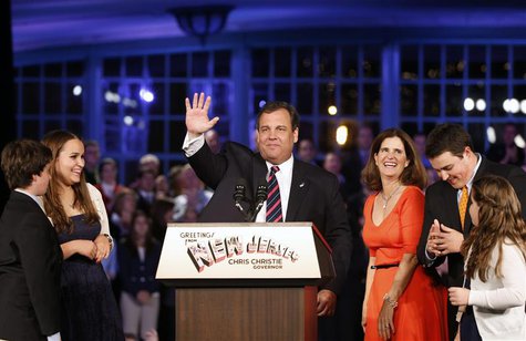 Republican New Jersey Governor Chris Christie addresses his supporters at his election night party in Asbury Park, New Jersey, November 5, 2 Republican New Jersey Governor Chris Christie addresses his supporters at his election night party in Asbury Park, New Jersey, November 5, 2