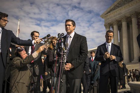 Greg Scott of the Alliance Defending Freedom speaks to reporters outside the U.S. Supreme Court after it heard arguments in the case of Town Greg Scott of the Alliance Defending Freedom speaks to reporters outside the U.S. Supreme Court after it heard arguments in the case of Town