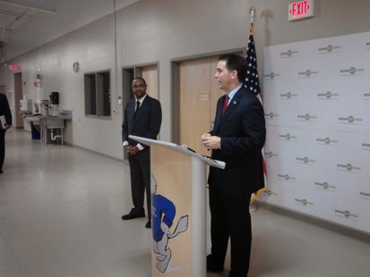 Governor Scott Walker and Department of Workforce Development Secretary Reggie Newson appear at NTC in Wausau, November 6, 2013 Governor Scott Walker and Department of Workforce Development Secretary Reggie Newson appear at NTC in Wausau, November 6, 2013