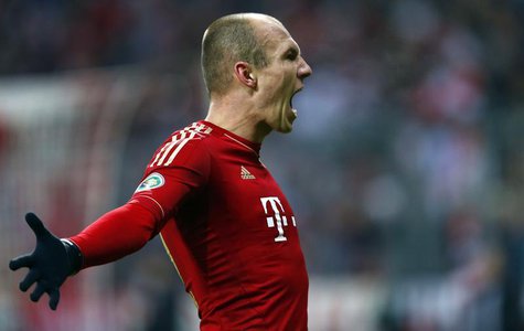Arjen Robben of Bayern Munich celebrates his goal against Borussia Dortmund during their German soccer cup, DFB Pokal, quarter-final soccer Arjen Robben of Bayern Munich celebrates his goal against Borussia Dortmund during their German soccer cup, DFB Pokal, quarter-final soccer