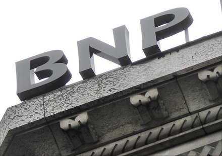 A part of the logo of the BNP Paribas bank is seen on the rooftop of their Paris headquarters April 26, 2012. T REUTERS/Mal Langsdon A part of the logo of the BNP Paribas bank is seen on the rooftop of their Paris headquarters April 26, 2012. T REUTERS/Mal Langsdon