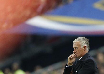 France's coach Didier Deschamps reacts during the 2014 World Cup qualifying soccer match against Finland at the Stade de France stadium in S France's coach Didier Deschamps reacts during the 2014 World Cup qualifying soccer match against Finland at the Stade de France stadium in S