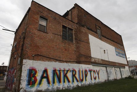 The word "Bankruptcy" is painted on the side of a building in Detroit, Michigan October 25, 2013. REUTERS/Joshua Lott The word "Bankruptcy" is painted on the side of a building in Detroit, Michigan October 25, 2013. REUTERS/Joshua Lott