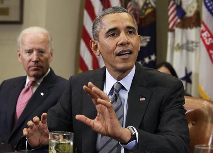 U.S. President Barack Obama (R) speaks next to Vice President Joe Biden during a meeting with business leaders to discuss immigration at the U.S. President Barack Obama (R) speaks next to Vice President Joe Biden during a meeting with business leaders to discuss immigration at the