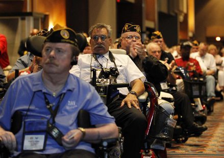 Disabled U.S. military veterans listen to President Barack Obama at the National Convention of Disabled American Veterans in Atlanta, August Disabled U.S. military veterans listen to President Barack Obama at the National Convention of Disabled American Veterans in Atlanta, August