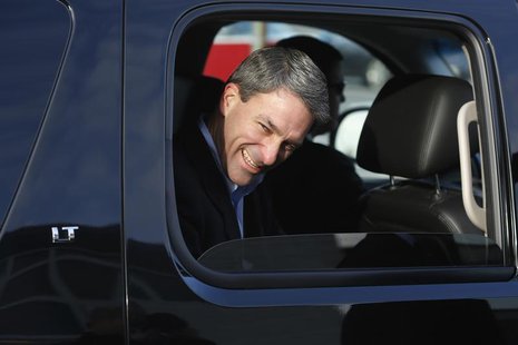 Virginia Republican gubernatorial nominee Ken Cuccinelli smiles at supporters as he departs after casting his ballot at a polling place at B Virginia Republican gubernatorial nominee Ken Cuccinelli smiles at supporters as he departs after casting his ballot at a polling place at B