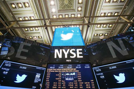 REFILE - ADDING INFORMATION The Twitter Inc. logo is displayed on screens prior to its IPO on the floor of the New York Stock Exchange in Ne REFILE - ADDING INFORMATION The Twitter Inc. logo is displayed on screens prior to its IPO on the floor of the New York Stock Exchange in Ne