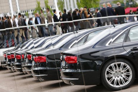 Audi cars are reflected in mirrors during a media preview day at the Frankfurt Motor Show (IAA) September 10, 2013. REUTERS/Pawel Kopczynski Audi cars are reflected in mirrors during a media preview day at the Frankfurt Motor Show (IAA) September 10, 2013. REUTERS/Pawel Kopczynski