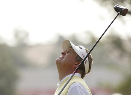 Colin Montgomerie of Scotland looks up while playing on the 10th hole during the second round of the Champions golf tournament in Shanghai N Colin Montgomerie of Scotland looks up while playing on the 10th hole during the second round of the Champions golf tournament in Shanghai N