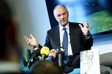 Soccer coach Sven-Goran Eriksson, manager of Chinese Super League team Guangzhou R&F, smiles during a news conference promoting his memoirs Soccer coach Sven-Goran Eriksson, manager of Chinese Super League team Guangzhou R&F, smiles during a news conference promoting his memoirs