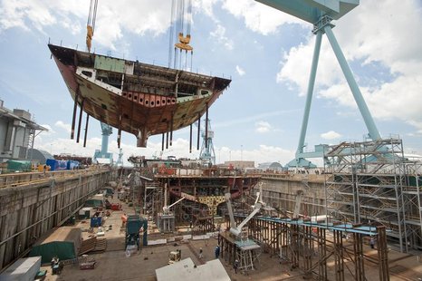 The superlift erected on the aircraft carrier Gerald R. Ford (CVN 78) is one of the heaviest Newport News Shipbuilding will construct and li The superlift erected on the aircraft carrier Gerald R. Ford (CVN 78) is one of the heaviest Newport News Shipbuilding will construct and li