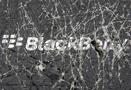 A Blackberry logo is seen through a cracked box in this photo illustration taken in the central Bosnian town of Zenica, September 24, 2013. A Blackberry logo is seen through a cracked box in this photo illustration taken in the central Bosnian town of Zenica, September 24, 2013.