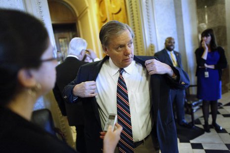 U.S. Senator Lindsey Graham (R-SC) talks to reporters before a Senate Republican caucus luncheon at the U.S. Capitol in Washington, October U.S. Senator Lindsey Graham (R-SC) talks to reporters before a Senate Republican caucus luncheon at the U.S. Capitol in Washington, October