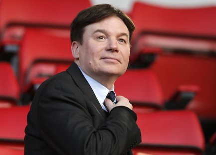 Actor Mike Myers sits in the stands before Liverpool faces Fulham in their English Premier League soccer match at Anfield in Liverpool, nort Actor Mike Myers sits in the stands before Liverpool faces Fulham in their English Premier League soccer match at Anfield in Liverpool, nort