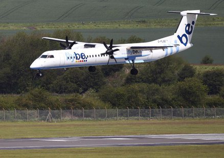 A Flybe aircraft lands at Edinburgh Airport in Scotland May 24, 2011. REUTERS/David Moir A Flybe aircraft lands at Edinburgh Airport in Scotland May 24, 2011. REUTERS/David Moir