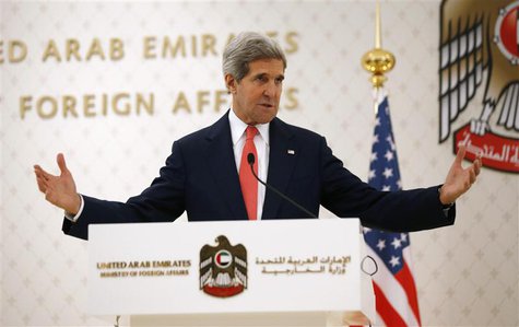 U.S. Secretary of State John Kerry speaks at a news conference with UAE Foreign Minister Abdullah bin Zayed Al Nahyan (not pictured) at the U.S. Secretary of State John Kerry speaks at a news conference with UAE Foreign Minister Abdullah bin Zayed Al Nahyan (not pictured) at the