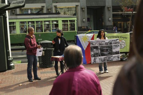 Volunteers from the National Alliance for Filipino Concerns seek donations in the aftermath of the super typhoon that hit the Philippines on Volunteers from the National Alliance for Filipino Concerns seek donations in the aftermath of the super typhoon that hit the Philippines on