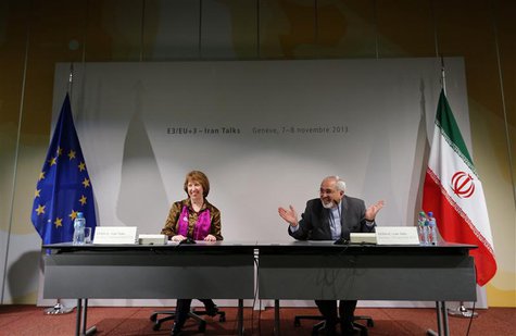Iranian Foreign Minister Mohammad Javad Zarif (R) gestures next to European Union foreign policy chief Catherine Ashton during a news confer Iranian Foreign Minister Mohammad Javad Zarif (R) gestures next to European Union foreign policy chief Catherine Ashton during a news confer