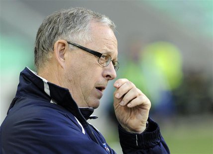 Lars Lagerback, head coach of Iceland reacts during their World Cup qualifying soccer match against Slovenia at Arena Stozice stadium in Lju Lars Lagerback, head coach of Iceland reacts during their World Cup qualifying soccer match against Slovenia at Arena Stozice stadium in Lju