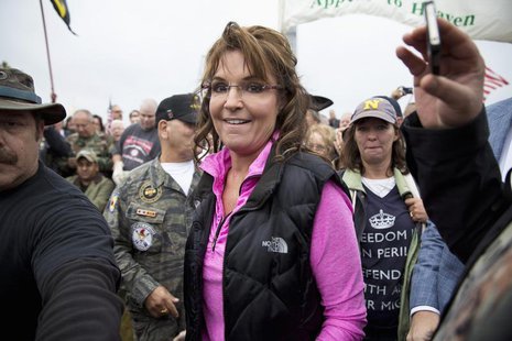 Former Alaska Governor Sarah Palin arrives at the "Million Vet March on the Memorials" at the U.S. National World War II Memorial in Washing Former Alaska Governor Sarah Palin arrives at the "Million Vet March on the Memorials" at the U.S. National World War II Memorial in Washing