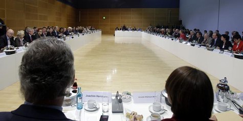 A general overview shows members of Social Democratic Party (SPD) and Germany's conservative (CDU/CSU) parties before the start of coalition A general overview shows members of Social Democratic Party (SPD) and Germany's conservative (CDU/CSU) parties before the start of coalition