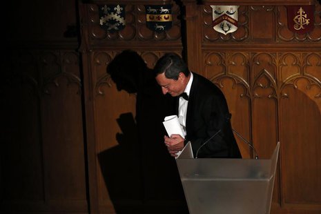 President of the European Central Bank Mario Draghi leaves the stage after delivering a speech on the future of Europe at the Guildhall in c President of the European Central Bank Mario Draghi leaves the stage after delivering a speech on the future of Europe at the Guildhall in c