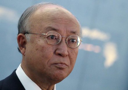 International Atomic Energy Agency (IAEA) Director General Yukiya Amano talks to journalists after arriving at the Vienna International Airp International Atomic Energy Agency (IAEA) Director General Yukiya Amano talks to journalists after arriving at the Vienna International Airp