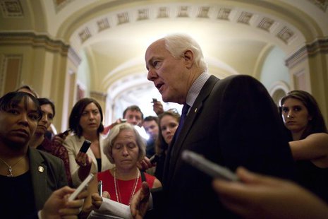 U.S. Senator John Cornyn (R-TX) talks with reporters after the weekly Republican caucus luncheon at the U.S. Capitol in Washington, June 25, U.S. Senator John Cornyn (R-TX) talks with reporters after the weekly Republican caucus luncheon at the U.S. Capitol in Washington, June 25,