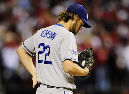St. Louis, MO, USA; Los Angeles Dodgers starting pitcher Clayton Kershaw reacts during the third inning against the St. Louis Cardinals in g St. Louis, MO, USA; Los Angeles Dodgers starting pitcher Clayton Kershaw reacts during the third inning against the St. Louis Cardinals in g