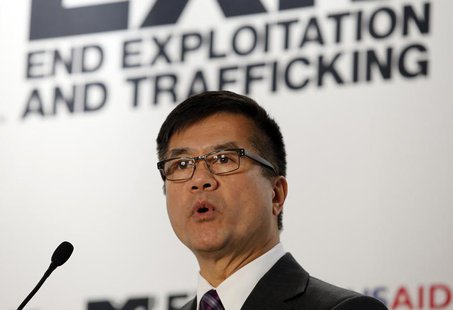 U.S. Ambassador to China Gary Locke speaks at an event to launch MTV EXIT's new documentary "Human Traffic: China", which tells the stories U.S. Ambassador to China Gary Locke speaks at an event to launch MTV EXIT's new documentary "Human Traffic: China", which tells the stories