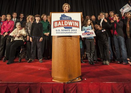 U.S. Senator Tammy Baldwin (D-WI) addresses her supporters at her victory party in Madison, Wisconsin November 6, 2012. REUTERS/Sara Stathas U.S. Senator Tammy Baldwin (D-WI) addresses her supporters at her victory party in Madison, Wisconsin November 6, 2012. REUTERS/Sara Stathas
