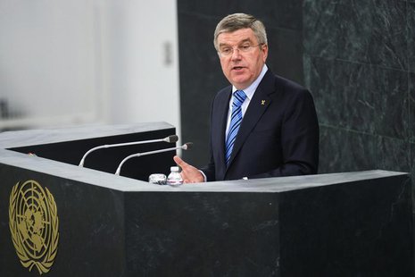 International Olympic Committee (IOC) President Thomas Bach addresses the 44th plenary meeting of the United Nations General Assembly to sup International Olympic Committee (IOC) President Thomas Bach addresses the 44th plenary meeting of the United Nations General Assembly to sup