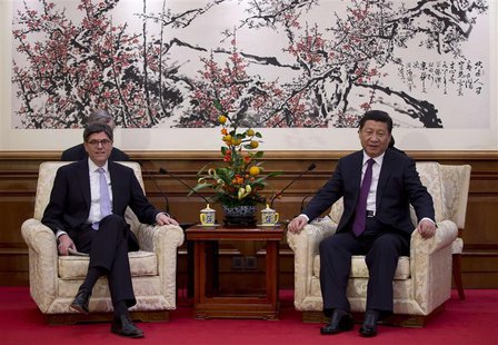 U.S. Treasury Secretary Jack Lew (L) attends a meeting with Chinese President Xi Jinping at the Diaoyutai State Guesthouse in Beijing, Novem U.S. Treasury Secretary Jack Lew (L) attends a meeting with Chinese President Xi Jinping at the Diaoyutai State Guesthouse in Beijing, Novem