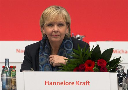 Northrhine-Westphalia State Premier Hannelore Kraft of the Social Democratic Party (SPD) attends a SPD party congress in Leipzig, November 1 Northrhine-Westphalia State Premier Hannelore Kraft of the Social Democratic Party (SPD) attends a SPD party congress in Leipzig, November 1