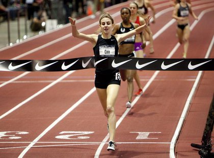 Mary Cain, 16, celebrates as she wins the women's 1 mile run finals at the USA Indoor Track and Field Championships in Albuquerque, New Mexi Mary Cain, 16, celebrates as she wins the women's 1 mile run finals at the USA Indoor Track and Field Championships in Albuquerque, New Mexi