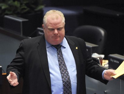 Toronto Mayor Rob Ford speaks during a city council meeting at City Hall in Toronto November 15, 2013. REUTERS/Jon Blacker Toronto Mayor Rob Ford speaks during a city council meeting at City Hall in Toronto November 15, 2013. REUTERS/Jon Blacker