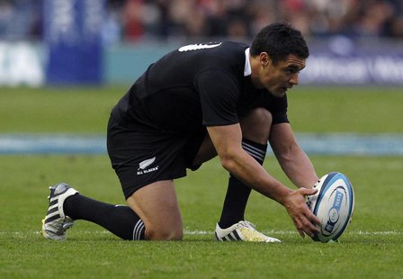 New Zealand's Dan Carter lines up the ball before kicking during their Autumn Test rugby union match against Scotland at Murrayfield Stadium New Zealand's Dan Carter lines up the ball before kicking during their Autumn Test rugby union match against Scotland at Murrayfield Stadium
