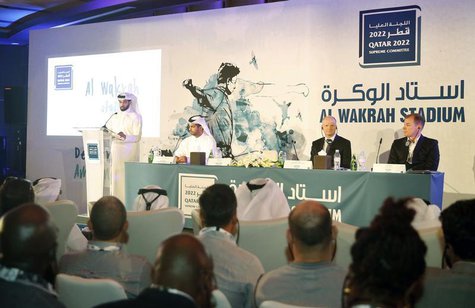 2022 FIFA World Cup Qatar Supreme Committee Secretary-General Hassan Al-Thawadi (L) speaks during a news conference to announce the start of 2022 FIFA World Cup Qatar Supreme Committee Secretary-General Hassan Al-Thawadi (L) speaks during a news conference to announce the start of