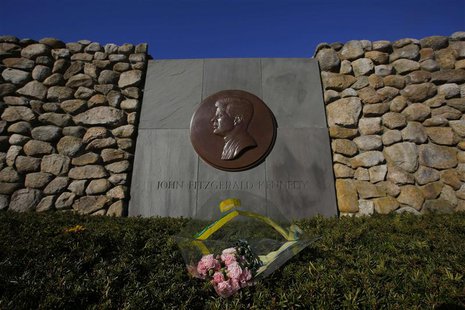 Flowers are left at the memorial for U.S. President John F. Kennedy in Hyannis, Massachusetts November 14, 2013. November 22 will mark the 5 Flowers are left at the memorial for U.S. President John F. Kennedy in Hyannis, Massachusetts November 14, 2013. November 22 will mark the 5