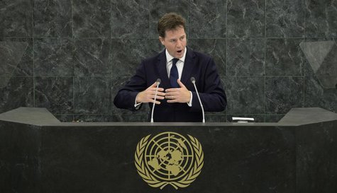 Deputy Prime Minister of the United Kingdom Nick Clegg addresses the 68th United Nations General Assembly at U.N. headquarters in New York, Deputy Prime Minister of the United Kingdom Nick Clegg addresses the 68th United Nations General Assembly at U.N. headquarters in New York,